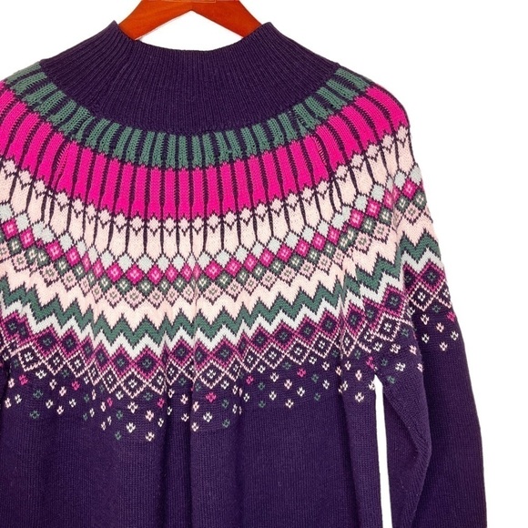 CROWN & IVY Fair Isle Cotton Blend Knit Sweater Size Medium Navy Multi - Picture 7 of 11